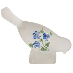 Frosted Glass Sparrow Bird Hand Painted Flowers Small‎ Figurine